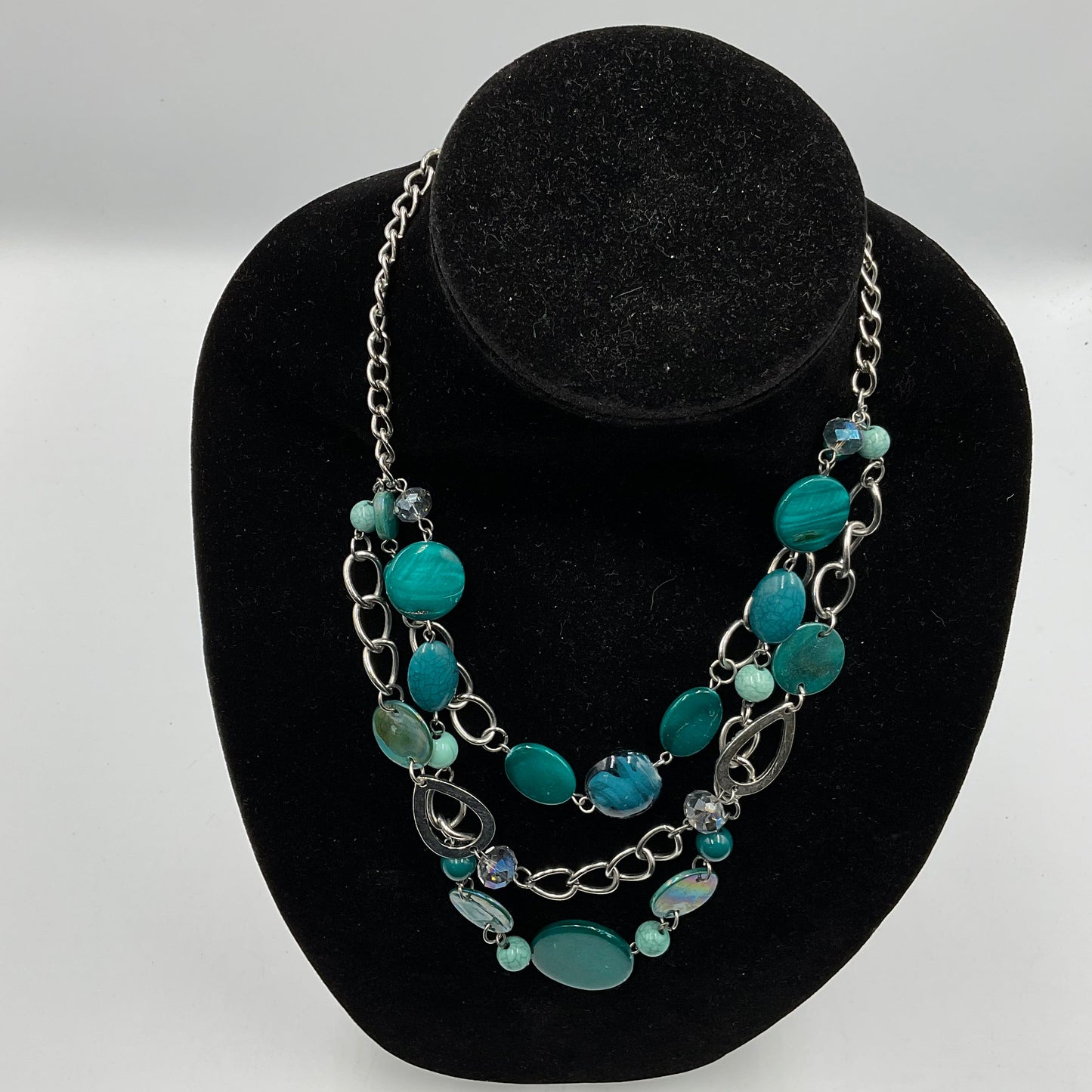 Teal/Clear Stone Beaded Chain Necklace