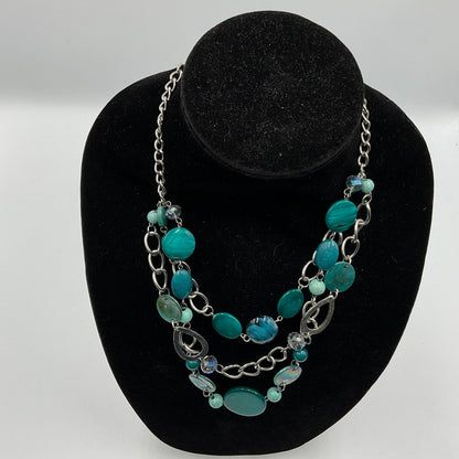 Teal/Clear Stone Beaded Chain Necklace