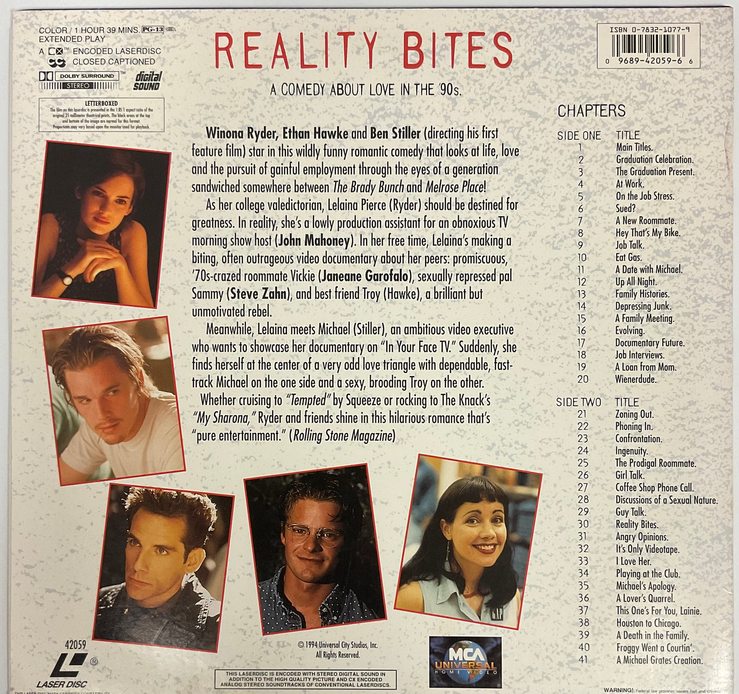 Reality Bites 1994 Universal Pictures Laser Disc Movie