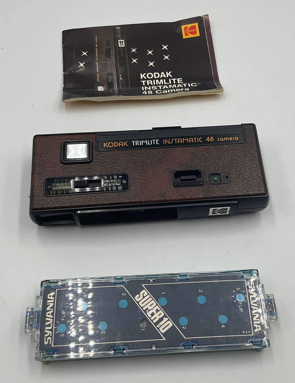 LOT Kodak Trimlite Instamatic 48 110 Pocket Camera Case Manual Sylvania Flash