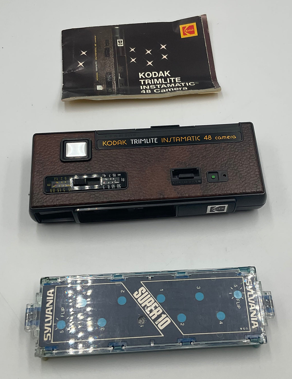 LOT Kodak Trimlite Instamatic 48 110 Pocket Camera Case Manual Sylvania Flash