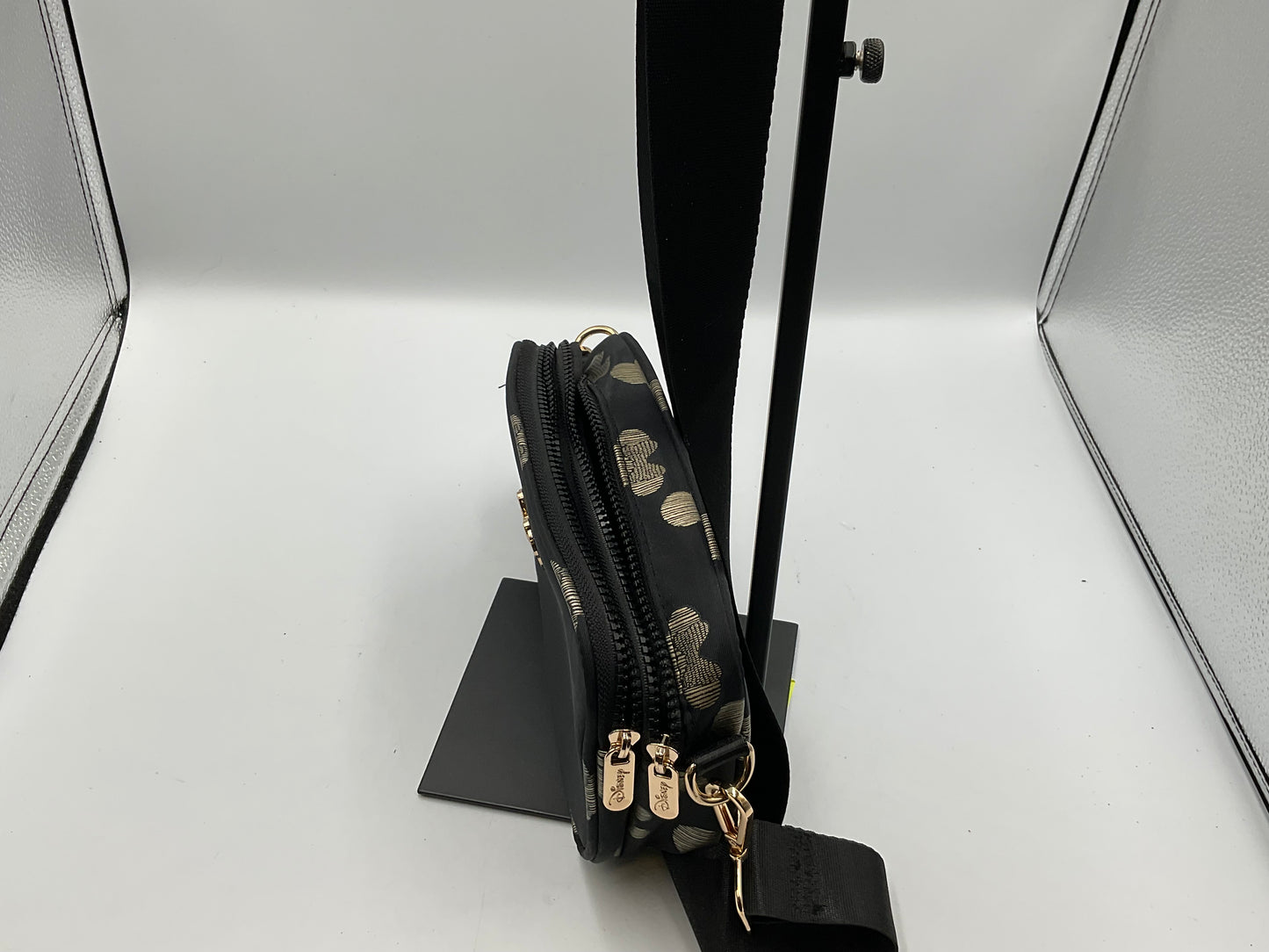 Disney Minnie Mouse Black And Gold Zipper Crossbody Belt Bag