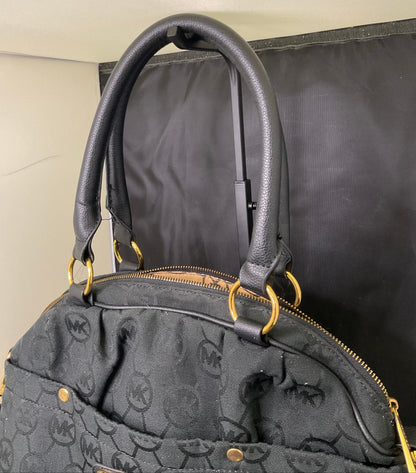 Michael Kors Jet Set Black Monogram Satchel Goldtone Hardware
