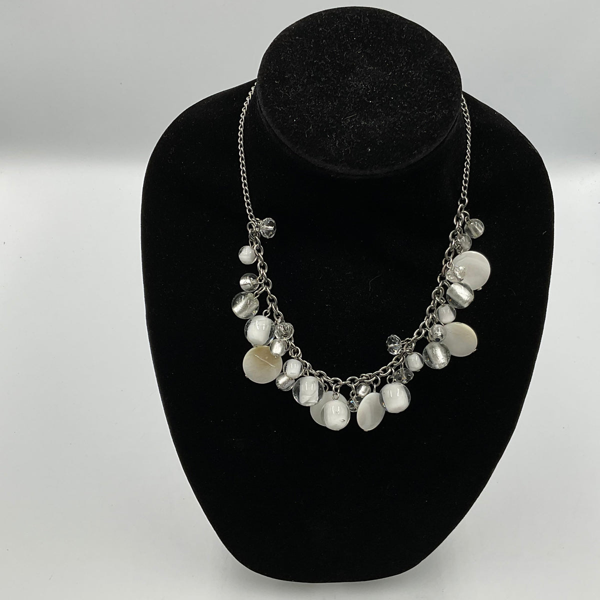 White Stone Beaded Chain Necklace