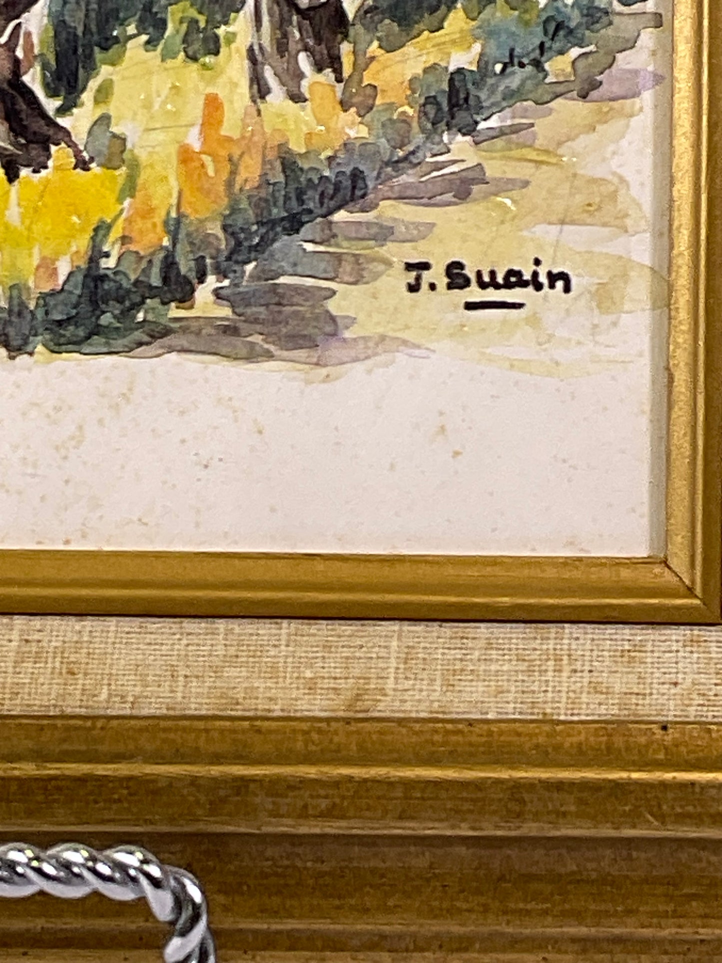 J. Suain Watercolor Painting En Provence Une Borie Wooden Framed