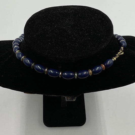 Navy Blue Long Beaded Necklace