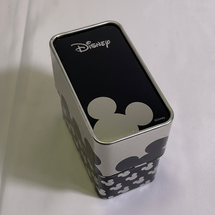 Disney Mickey Mouse Quartz Analog Watch Silvertone Casing Black Band New with Tags in Original Box