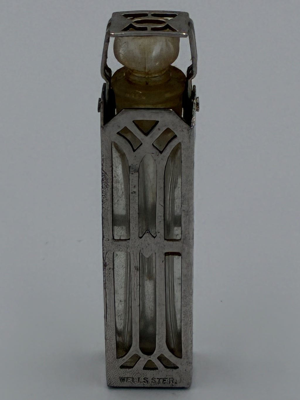 Wells Sterling Silver Caged Scent Bottle and Holder Art Deco
