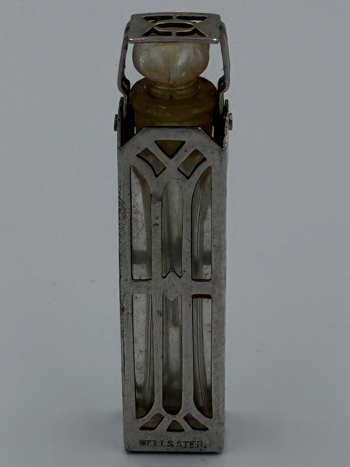 Wells Sterling Silver Caged Scent Bottle and Holder Art Deco