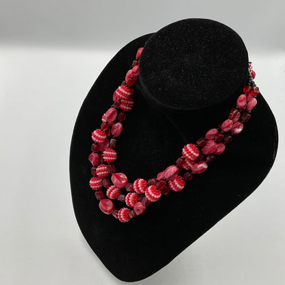 Red & Pink Bead Stone Necklace