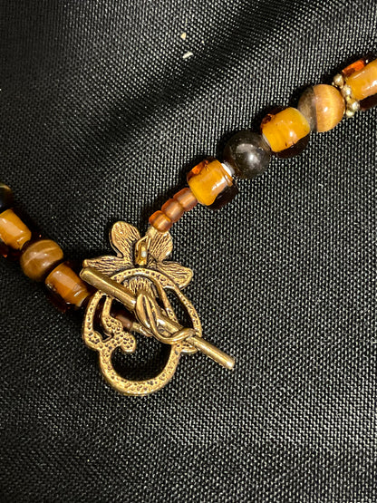 Amber beaded necklace with Amber heart Pendant