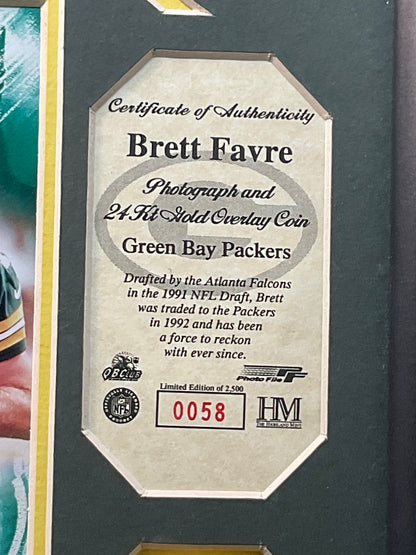 Brett Favre Limited Edition Highland Mint 24K Gold Overlay Coin #58/2500 with COA NFL Green Bay Packers