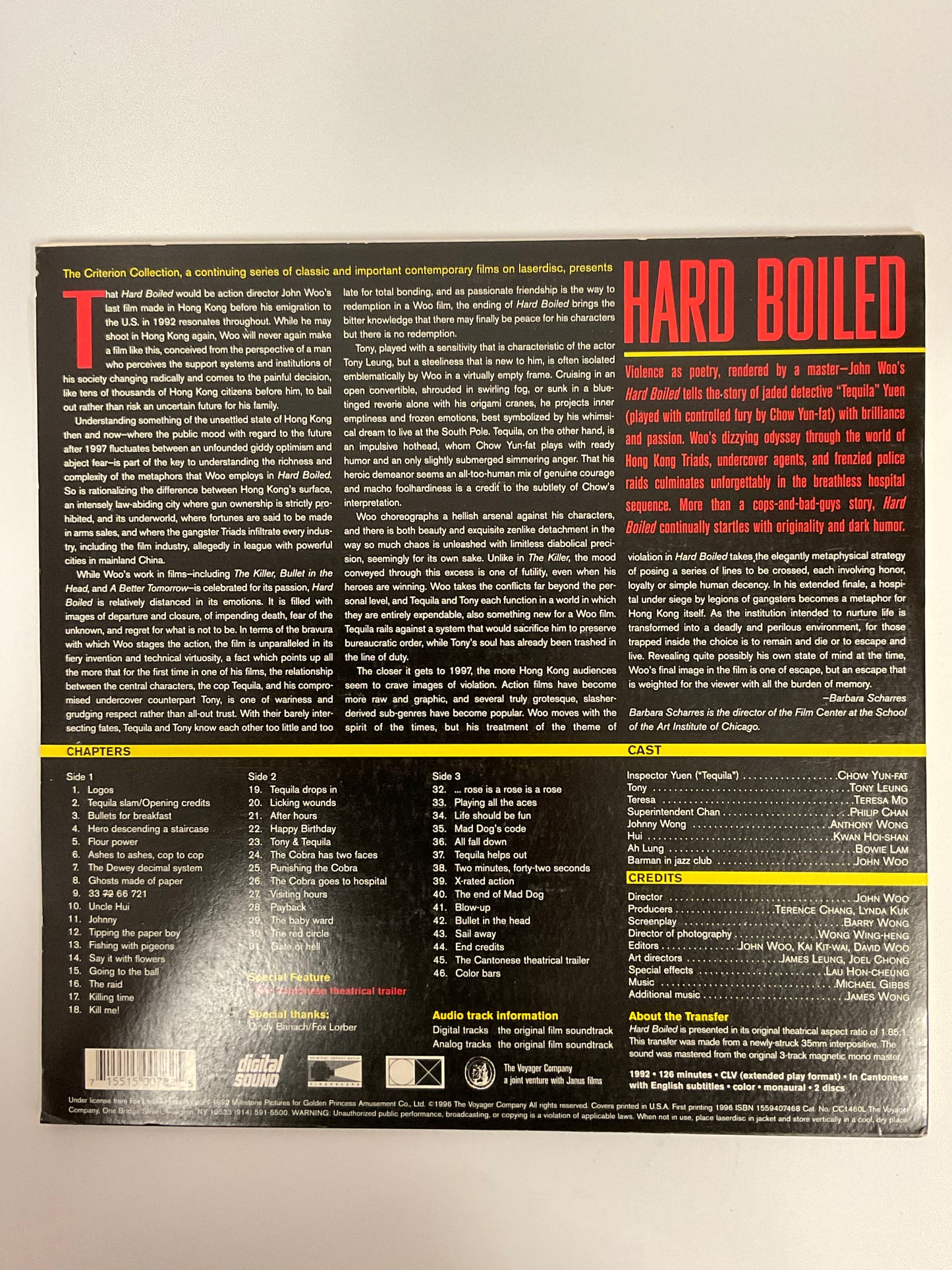 Hard Boiled Laser Disc 1992 Movie A John Woo Film