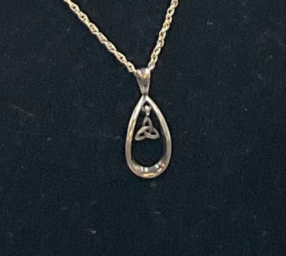 silver Celtic Triquetra open teardrop pendant necklace