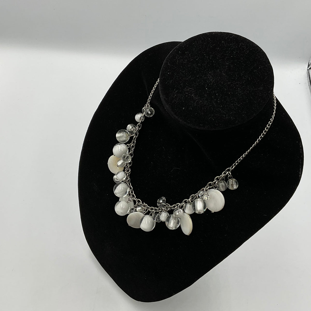 White Stone Beaded Chain Necklace
