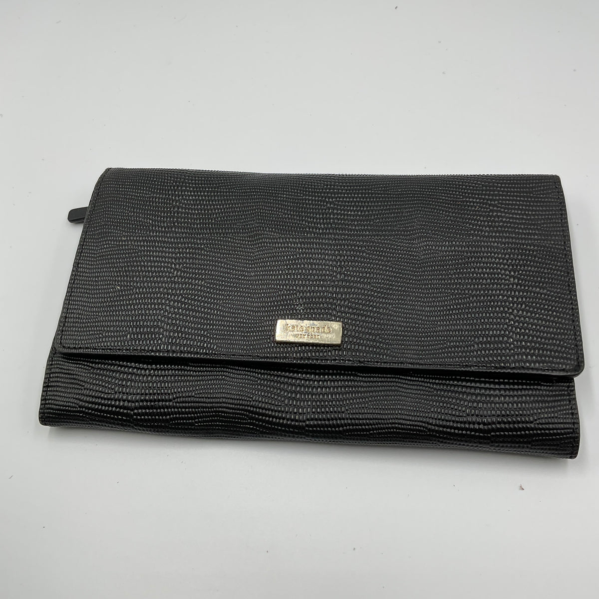 Kate Spade New York Black Lizard Embossed Foldover Clutch Wallet