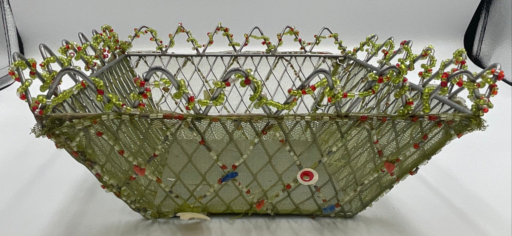 Bread Basket Boho Handcrafted Beaded Wire Mesh Decorative Basket