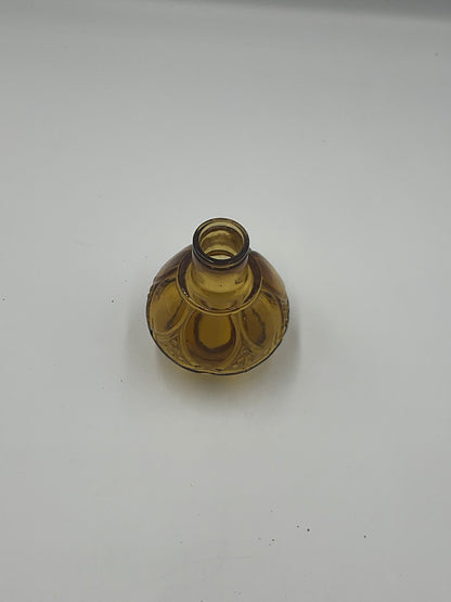 vintage amber pressed glass miniature oil lamp base and removable glass fuel reservoir