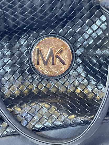 Michael Kors Large Black Leather Cross Weave Satchel Tote Handbag