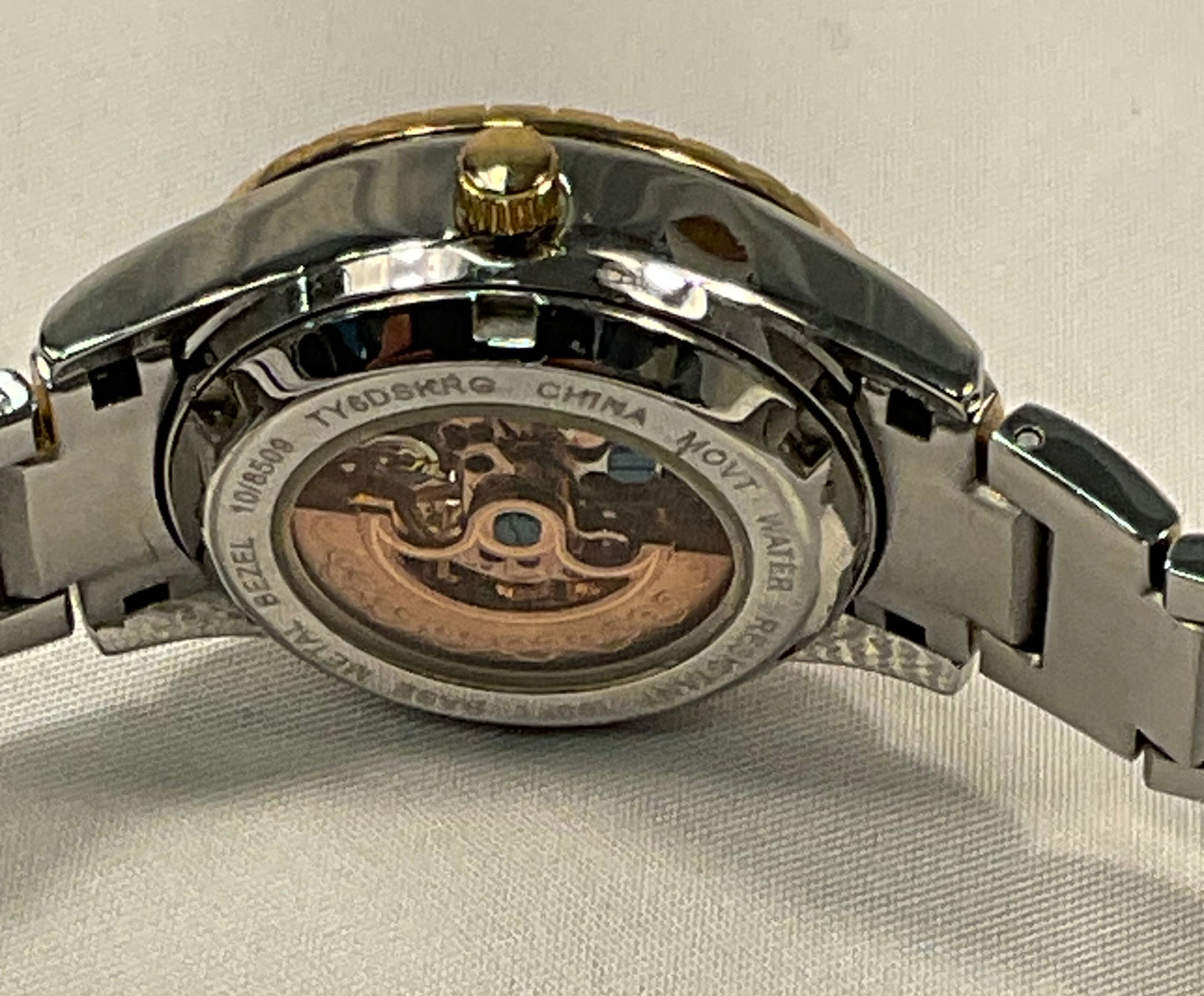 Anne Klein Jeweled Two-Tone Skeleton Casing Stainless Steel Automatic Women's Watch Pre-Owned New Battery Working Condition