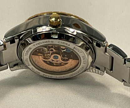 Anne Klein Jeweled Two-Tone Skeleton Casing Stainless Steel Automatic Women's Watch Pre-Owned New Battery Working Condition