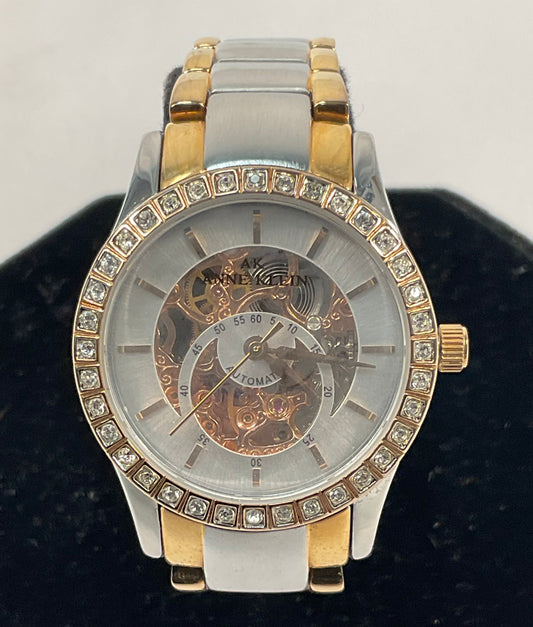 Anne Klein Jeweled Two-Tone Skeleton Casing Stainless Steel Automatic Women's Watch Pre-Owned New Battery Working Condition