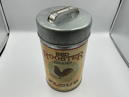 RED ROOSTER Vintage Tin Canister Nesting 4 Cans, Flour Sugar Coffee Tea