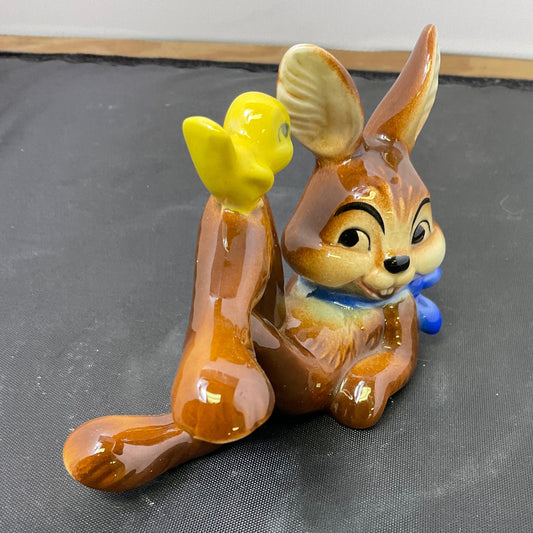 Goebel Porcelain Figurine Reclining Rabbit with Yellow Bird on His Knee Made in West Germany