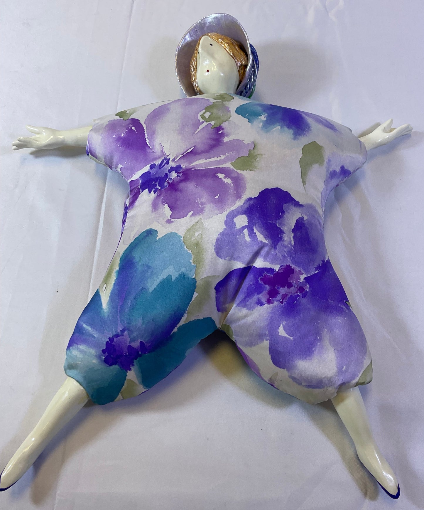Poupee Millet Vintage Purple Floral Art Doll Handmade in France
