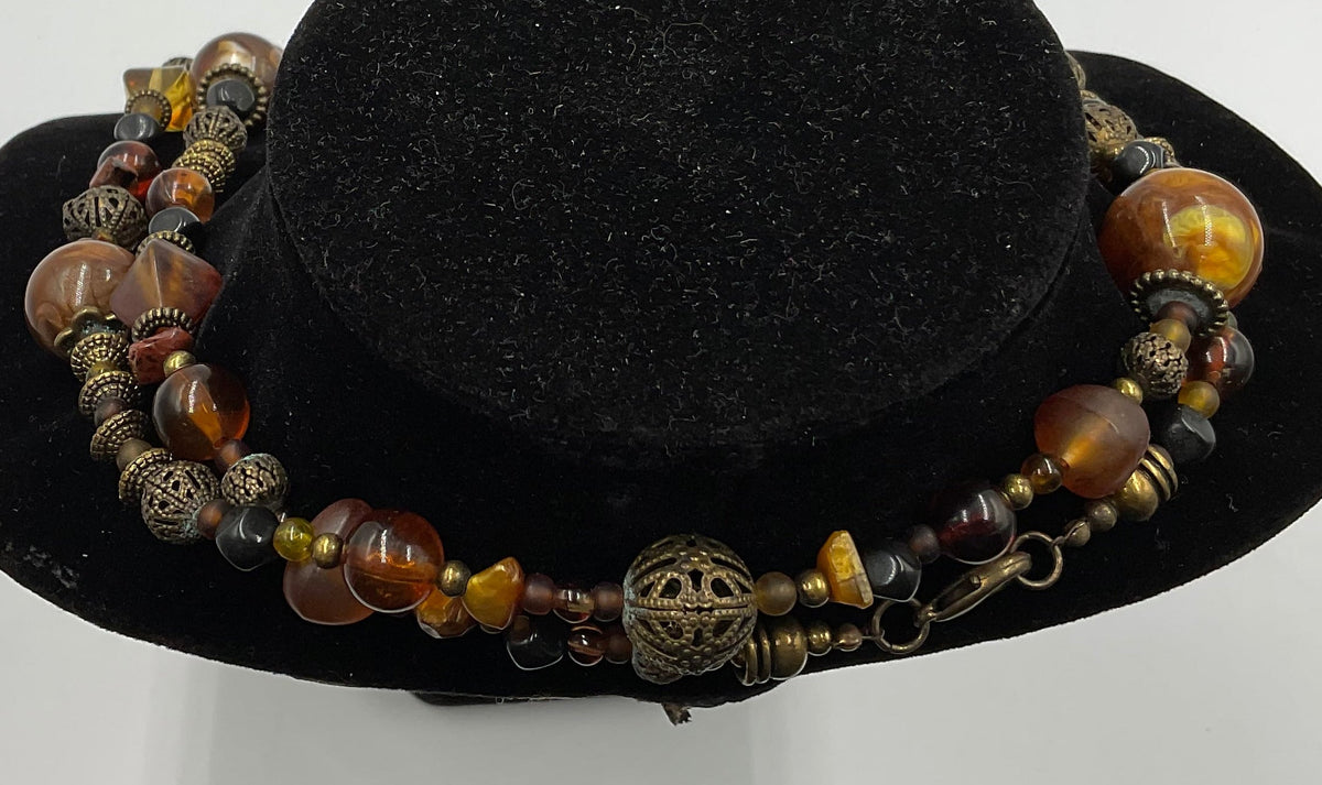 Ball Bead Design Amber Earthtone Necklace Fashion Jewelry