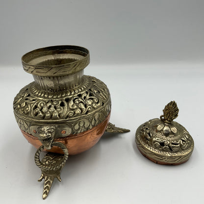 Vintage Footed Incense Burner with dragon style handles