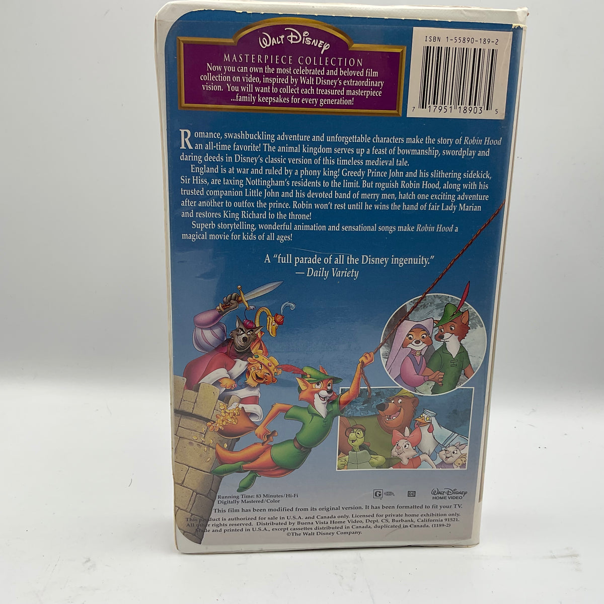 Walt Disney Masterpiece Collection Robin Hood Vintage VHS Video Tape Movie